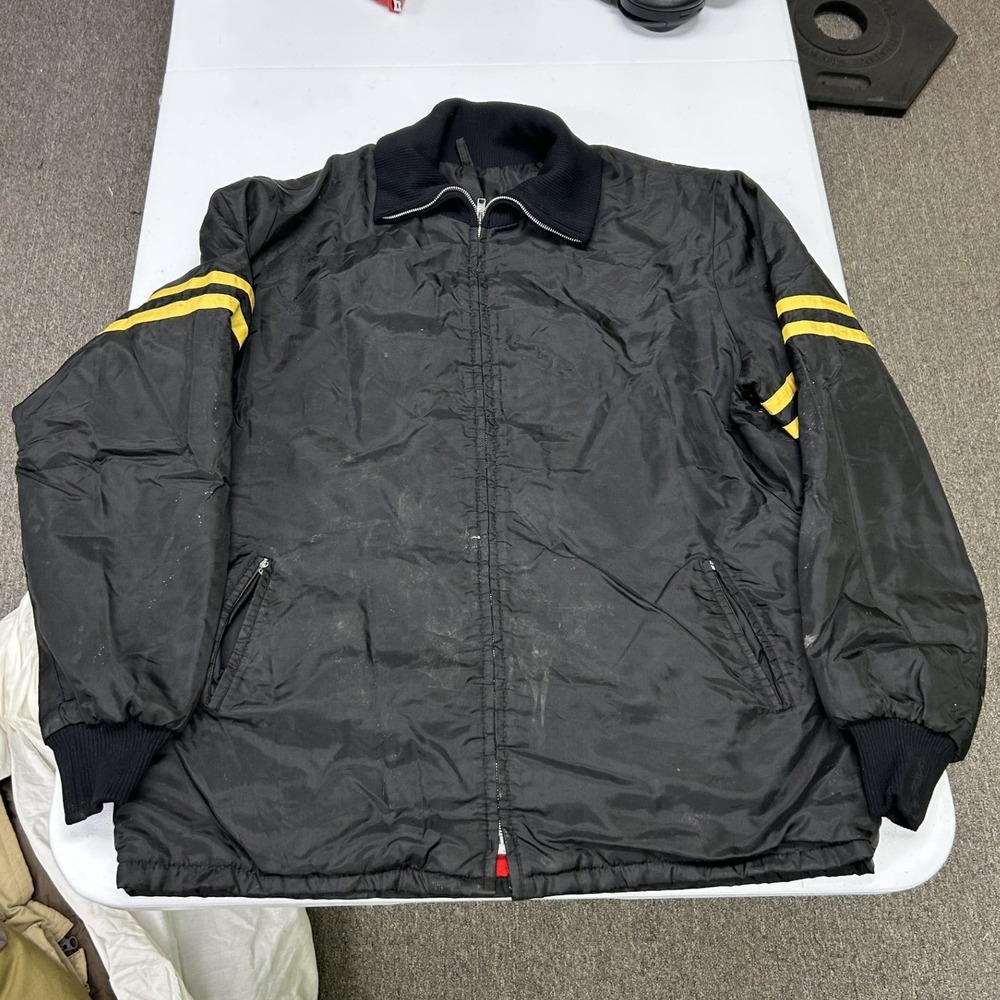 Ski-doo Racing Windbreaker Jacket Mens XL Black Yellow Striped Vintage Zip Up